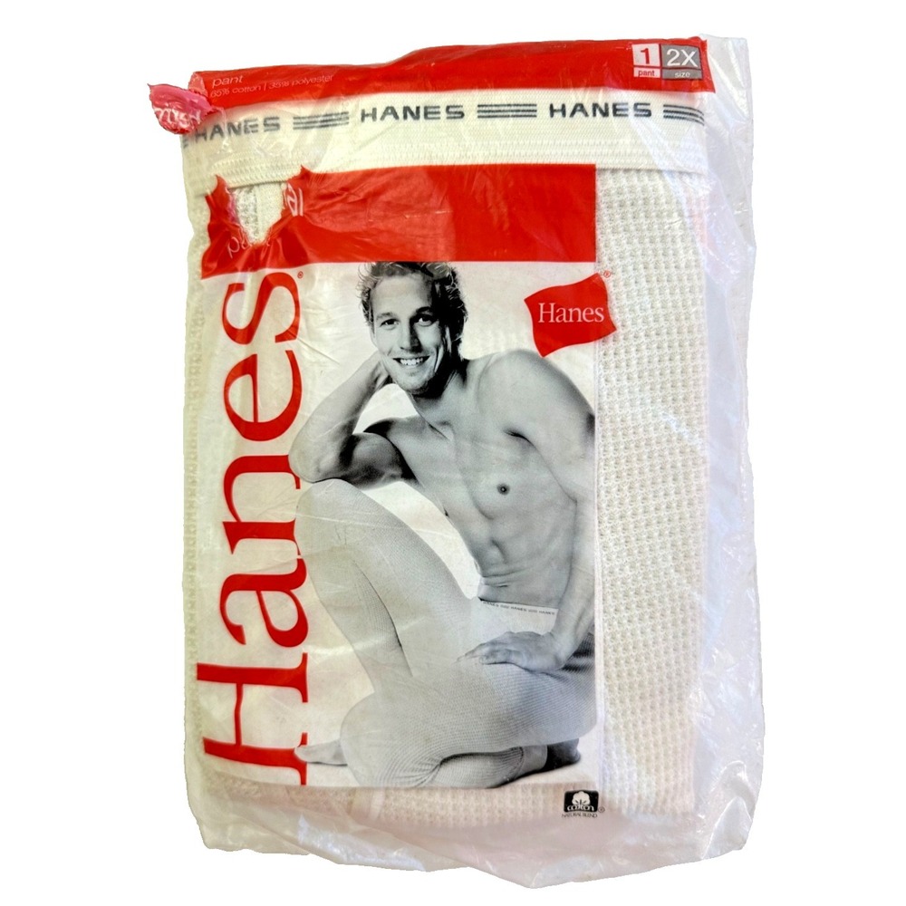 Hanes Thermal Pants Vtg Mens Waffle Knit Natural 2XL Long Johns 46/48 NEW